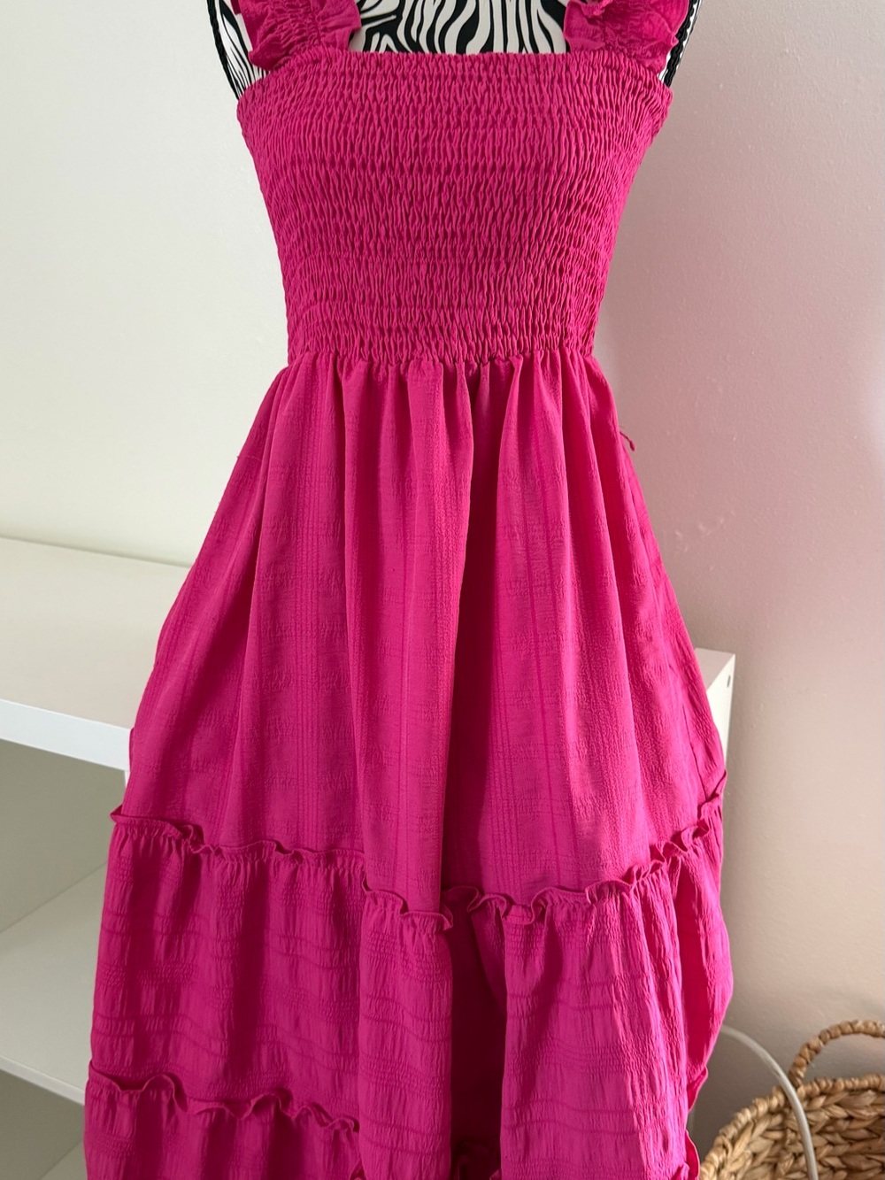 DAVI & DANI Bright Fuchsia Ruffle Strap Smocked Sundress